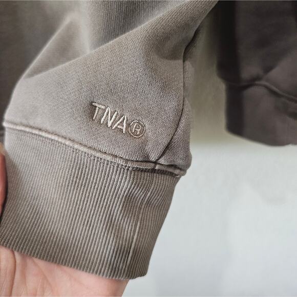 TNA Sweat Fleece Cozy Fleece Boyfriend Fit Taupe Sweater - Picture 2 of 4